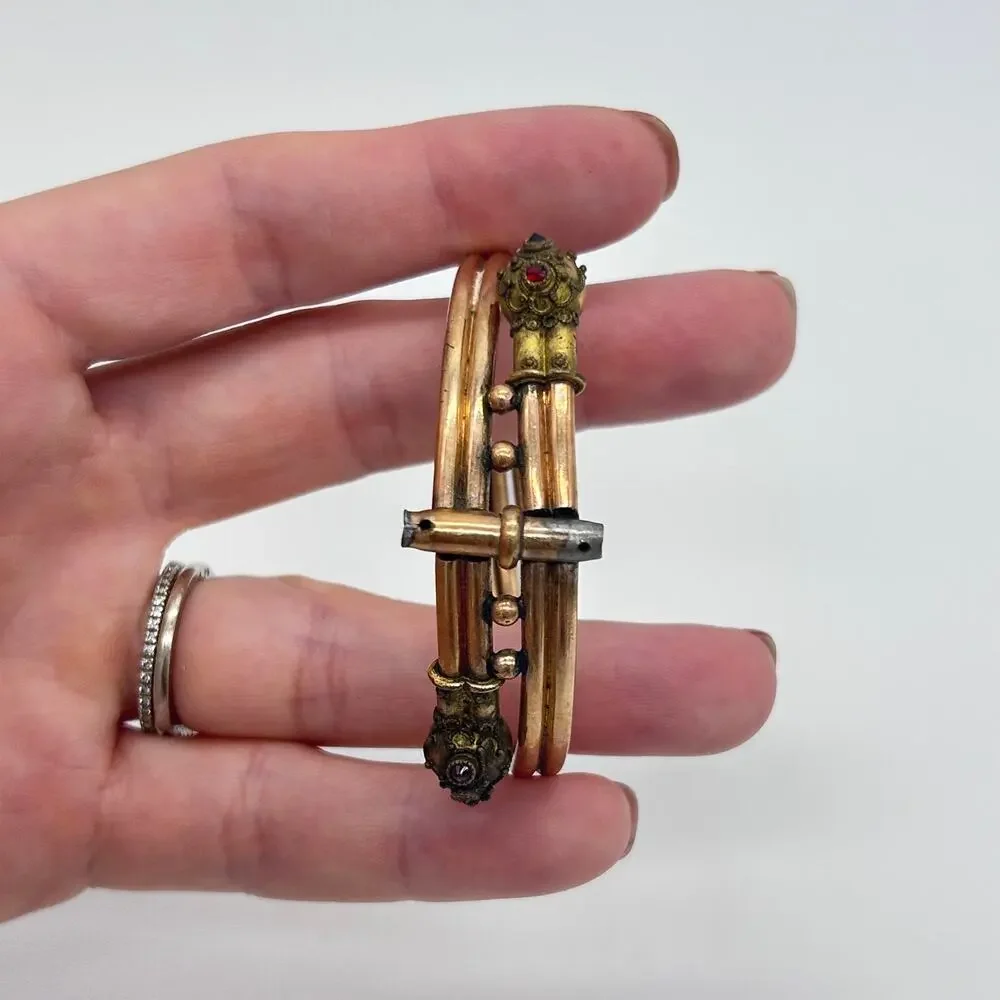 Vintage Victorian Etruscan Revival Bypass Hinged Bangle Bracelet Jewelry BROKEN